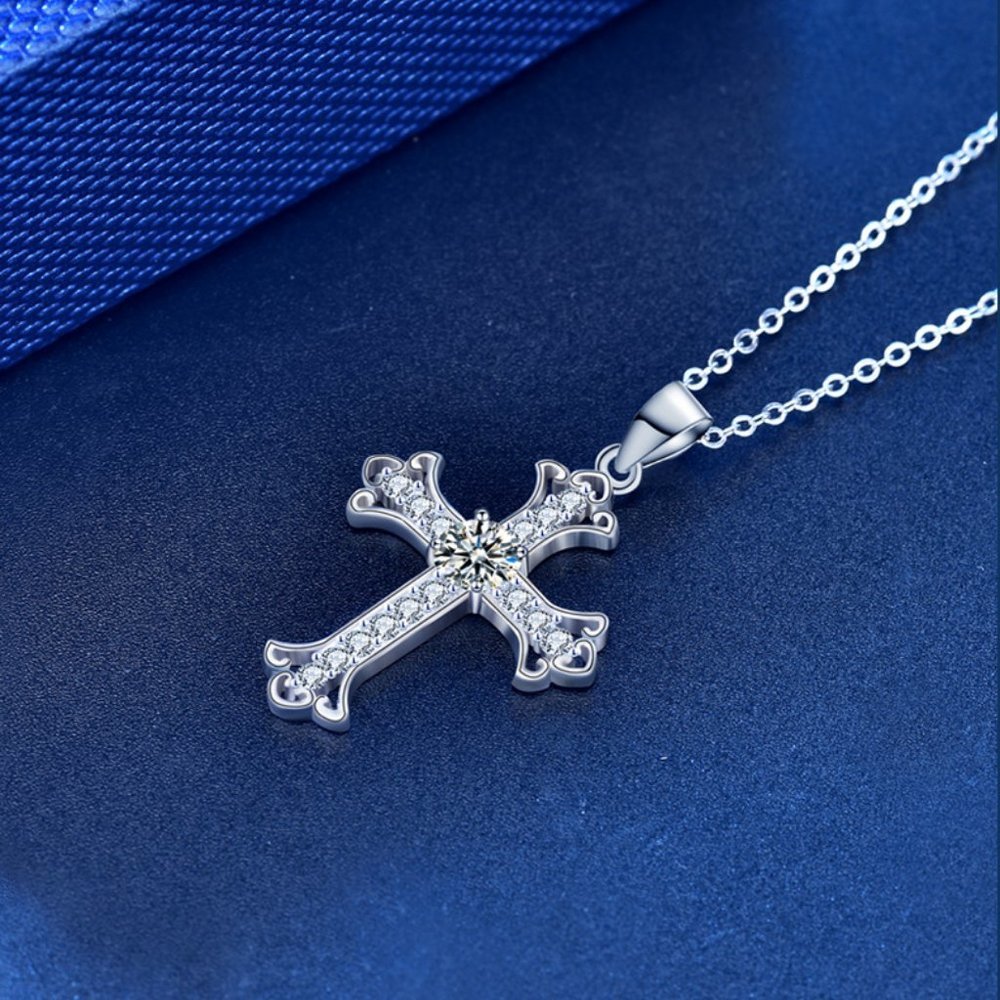 Certified 1ct. t.w. Moissanite Diamond Cross Pendant Necklace NEW - Picture 4 of 11